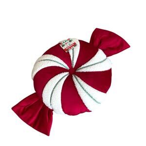Christmas PEPPERMINT CANDY Shaped Pillow 29x17 Holiday Red Swirl by Novogratz